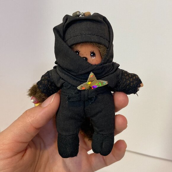 Monchhichi Japanesque Ninja Keychain Doll Plush Toy Sekiguchi Japan Tag - Picture 5 of 11